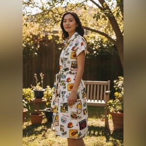 Jane & Delancey Boho Fruit Print Belted Midi Shirt Dress